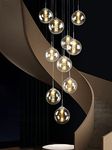 Meimond 10 Glass Ball Chandelier,Staircase Spiral Long Hanging Lights,Crystal Light Shade,Adjustable Length Pendant Light Fixtures, Modern Ceiling Lights For Stairs,Living Room,Hallwa(Color:Champagne)