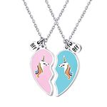 UNGENT THEM Best Friend Silver Plated Base Enamel BFF Friendship Unicorn Necklace for 2 Girls & Unisex Adult Birthday Friends Sisters Jewelry Gifts (Silver)