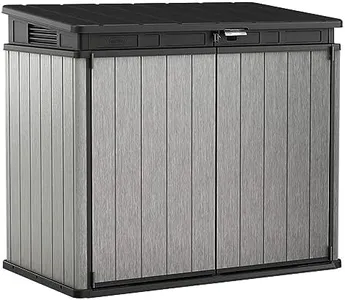 Keter Elite Store 4.6 x 2.7 Foot Resin Outdoor Storage Shed with Easy Lift Hinges, Perfect for Trash Cans, Yard Tools, and Pool Toys, Grey