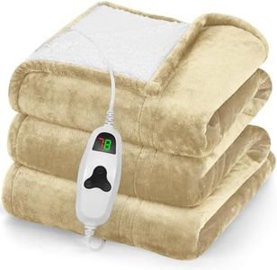 greenoak Heated Blanket Electric Throw 50"X60", Heating Blanket with 10 Heat Levels 8 Hours Auto-Off Overheat Protection,Fleece Soft Blanket, Birthday Gifts for Grandma Seniors, ETL Beige