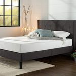 Zinus Shalini Double Bed frame - Bed 135x190 cm - 35 cm Height - Upholstered Platform Bed frame with Headboard and Wood slat support - Dark Grey