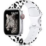 Lerobo Leopard Band Compatible with Apple Watch Bands 40mm 38mm 41mm for Women Men, Silicone Floral Pattern Band for Apple Watch Series 9 8 7 iWatch Series 6 5 4 3 2 1 Ultra 2, Black Leopard S/M