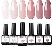 Modelones Gel Nail Polish Set- 6 Colors Nude Pink Gel Polish Kit White Pastel Light Pink Nail Polish Gel Barely Pink Soak Off LED Gel Nail Starter Kit Popular Nail Art DIY Salon Home Manicure Gifts