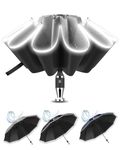 ANYCHO Inverted Umbrella for Men, 3 Fold for Travel with Reflective Stripe 10 Ribs, 45 Inch Windproof & UV Protection Small Folding Umbrella with Auto Open and Close, Portable Car Umbrella for Women (Grey)