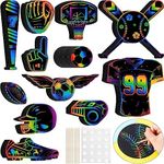 Qilery 70 Pcs Sports Scratch Off Papers Crafts Sets with Wooden Stylus and Ribbons Sports Ball Rainbow Paper Scratch Pad for Kids, DIY Arts and Crafts Supplies for Football Party Project Decoration