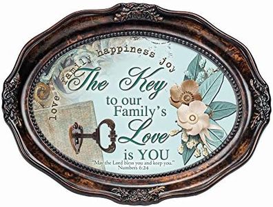 Cottage Garden Key to Family's Love Inspirational Burlwood Finish Wavy 5 x 7 Oval Table and Wall Photo Frame