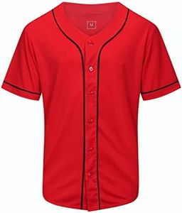 KUAIPAO Blank Baseball Jersey,Short Sleeve Plain Jersey Shirt,Sports Uniform for Men Women (White, Black, Red,Blue,S-3XL) (M, Red)