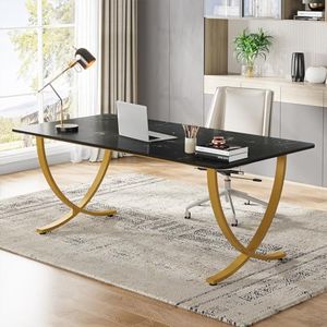 Tribesigns Executive Desk, 63” W x 31.5” D Large Office Desk, Modern Computer Desk Conference Table Meeting Room Table, Business Furniture for Home Office, Black and Gold