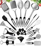 25 pcs Kitchen Utensils Stainless Steel - Non-Stick Kitchen Utensils Set - Stainless Steel and Silicone Cooking Utensils Set - Kitchen Tools Gadgets Accessories Spoons Turners Spatula Ladle Set