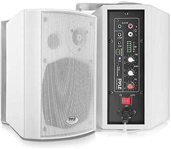 Pyle Wall Mount Home Speaker System - Active Passive Mountable Bookshelf Indoor Studio Garage Patio Stereo Sound Home Theater, Wireless Bluetooth Speaker Set W/Aux & RCA, White