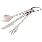 Core Element Titanium Three-piece Utensil Set Fork Knife Spoon Bushcraft Outdoor Ultralight Portable Open Campfire Flatware for Camping Backpacking (Pack of 1)