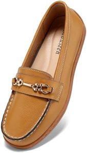 BEAUSEEN Women's Metal Chain Penny Loafer with Classic Lightweight Flat Shoes for Working and Driving Brown,6.5 US