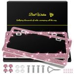 QUANQIUFEI 2 Pack Bling License Plate Frames for Women, Sparkly Rhinestone Diamond Car Accessories with Glitter Crystal Caps (Dark Pink)