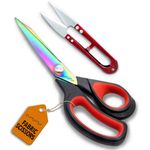 STYLIFYZ Fabric Scissors, 9.5 Inch Heavy Duty Titanium Coated Stainless Steel Dressmaking Scissors, Extra Sharp Sewing Scissors for Fabric Cutting, Tailors Scissors with Soft Grip (Red/Black)