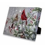 DEMAGNNIE Lighted Wall Printing and Tabletop Art with Optic-fiber Lights, Cardinals on Snowy Branch with Berries Wintery Scene Print with Timer Function, for Home Decor, 6" x 8"