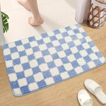 Ragelion Checked Bath Mat, Bathroom Rugs, Moroccan Checkerboard Rug, Non-Slip Doormat Bath Rug, Soft Microfibre Machine Washable Floor Mats for Tub (Blue, 50 x 80 cm)