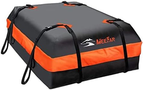 MeeFar Car Roof Bag XBEEK Rooftop top Cargo Carrier Bag Waterproof 15 Cubic feet for All Cars with/Without Rack, Includes Anti-Slip Mat, 8 Reinforced Straps, 6 Door Hooks, Luggage Lock