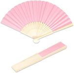 Ruimou 10pcs Pink Paper Hand Fan Bamboo Folding Fan (21cm/8.2inch) for DIY Patterns, Children's Painting, Wedding,Decoration (Pink)