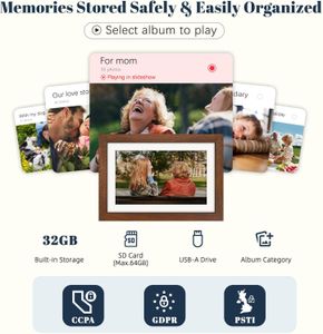 Frameo 10.1” WiFi Digital Photo Frame – Walnut Wood, HD IPS Touchscreen, 32GB