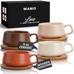 MIAMIO – 320 ml, Set of 4 Ceramic Tea Cup and Saucer Bamboo/Tea Mug - Wide Cappuccino Cup, Coffee Cups Ceramic Mug for Cappuccino, Latte, Espresso & Americano - Luxe Collection (Beige Pastel)