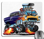 Knseva Race Car Mouse Pad, Illustration of a Single Classic Hot Rod Muscle Car with and a Big Engine Mouse Pads