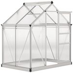 Outsunny 6' x 4' x 6.6' Polycarbonate Greenhouse, Walk-in Green House Kit Garden, Plants Grow, Galvanized Sheet Aluminum Frame with Rain Gutter, Vent and Sliding Door, Silver