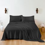THXSILK 100% Silk Sheet Set, 7A+ Silk Sheet Set Soft Breathable, Luxury Bedding (1 Flat Sheet, 1 Fitted Sheet, 2 Pillow Shams) California King, Black