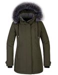 CHIN·MOON Women's Warm Puffer Jacket Waterproof Winter Coat Windproof Down Jacket with Hood Outdoor Parka Jacket Mid Length Thicken Overcoat with Faux Fur Hooded Green L