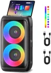 PWBSLAI Bluetooth Speaker with 2 Rechargeable Wireless Microphone - Portable Party Speaker with Colorful Lights - Floorstanding Speakers Support TWS/AUX/USB/TF Card Ideal for Party,Home,Camping