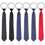 6 Pcs Zipper Ties for Boys Pre Tied Necktie Silky Skinny Tie Long Striped Plaid Tie Men Novelty Necktie (Classic Color)