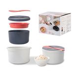 Molucki Microwave Rice Cooker, Food Grade Non-stick 2L Microwave Steamer with Removable Steamer Basket, 5Pcs Set Microwave Rice Vegetable Pasta Cooker Suitable for all Microwave Oven