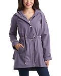 Jessica Simpson Women's Jacket – Water Resistant Softshell Raincoat, Ruffle Back - Long Hooded Rain Jacket for Women, S-XL, Lavender, Large