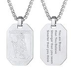 PROSTEEL Personalised Mens St Christopher Dog Tag Necklace Stainless Steel Saint Christopher Medallion Necklace for Mens Gift