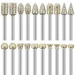 Diamond Grinding Burr Drill Bit Set for Dremel Rotary Tool 20Pcs Diamond Burr Bits with 1/8 Inch Shank Rotary Tool Accessories for Stone Glass Ceramics Carving, Grinding, Polishing, Engraving