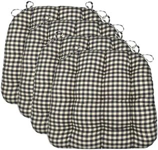 Barnett Home Decor Chair Cushions for Dining Chairs - 16.5x18 Kitchen Chair Cushions - Machine Washable, 100% Cotton, Made in USA - Latex Foam Chair Pads - Farmhouse Check Black and White Pack of 4