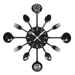 DECENT TRADERS....FUNKY COLOURS CUTLERY KITCHEN UTENSIL WALL CLOCK IN RED,WHITE AND BLACK (BLACK)