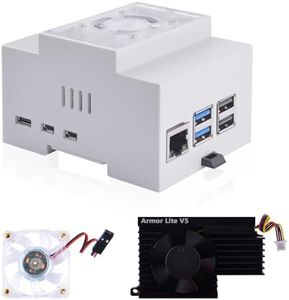 GeeekPi Raspberry Pi 5 Boîtier, DIN Rail ABS Boîtier avec Armor Lite V5 Active Cooler Cooling Fan pour Raspberry Pi 5, Modular Box pour Electrical Panels
