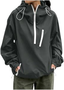 VOGFFR Women's Raincoats,Lightweight Rain Jacket Women Half Zip Windbreaker Zipper Pocket Long Sleeve Jackets Hiking Raincoat with Hood