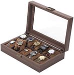 Readaeer 10 Slot Leather Watch Box Organizer for Men PU Leather Watch Case with Glass Top and 10 Removable Storage Pillows