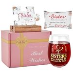 JOONYOEE Sister Gifts from Sister, Personalised Stemless Red Wine Glass Gifts Set for Women Her Girls Sister Adult, Christmas Birthday Ideas Gifts for Sister in Law Big Sister from Brother, 19 Oz