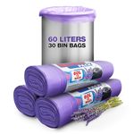 60L Lavender Scented Bin Bags,Very Strong, Set 3 Rolls Counts 30 bags, Bin Liners with Drawstring 100% Recycled Trash Bags for Kitchen, Office