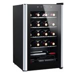 HCK 70L Wine Cooler with Glass Door 24 Bottles, Freestanding Undercounter Fridge, Quiet Wine Fridges Drinks Cabinet, 4-22°C Temperature Control with Digital Touch Screen, Single Zone, Black