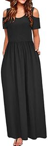 STYLEWORD Womens 2025 Fashion Summer Black Cold Shoulder Short Sleeve Casual Maxi Long Dress with Pocket(Black,XL)