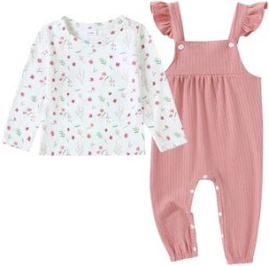 WESIDOM Newborn Baby Girl Clothes Infant Girl Fall Outfit Floral Long Sleeve Top Ruffle Romper Overalls Jumpsuit 0-24 Months