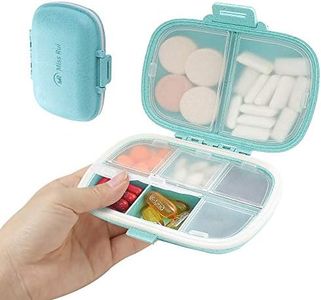 Miss Rui Travel Pill Organizer 8 Compartments Compact Pill Case Carrier Portable Small Pill Container for Pocket Purse Daily Vitamins Medicine Supplement Blue