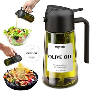 mqnxoi Oil Sprayer for Cooking, 2 in 1 Olive Oil Dispenser Bottle for Kitchen, 16oz/470ml Premium Glass, Food-grade Oil Mister for Air Fryer, Salad, Frying, BBQ (Black + Dark Green Bottle)