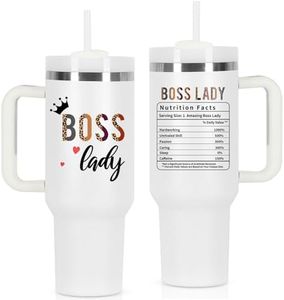 Boss Day Gift for Boss Lady, Boss Lady Nutrition Fact Gift for Boss Lady Manager Coworker Employer, 40 oz Boss Lady Tumbler with Handle, White