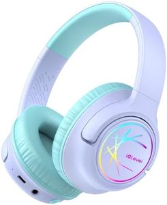 iClever Kids Bluetooth Headphones with LED Lights, BTH18 Safe Volume 74/85dBA, 43H Playtime, Bluetooth5.3 Kids Headphones Wireless Aux Cord for iPad/Tablet/Travel/School, Purple