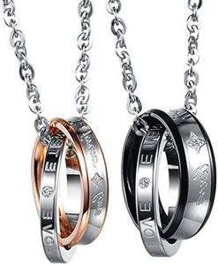 Flongo coppia collana Buon Natale San Valentino Regalo per donna uomo anelli interblocco mosaico strass pendenti scrivono "Forever Love" 2 colori un set in acciaio inossidabile