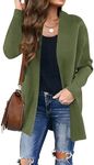 ZESICA Women's Fall Winter Long Sleeves Open Front Leopard Print Knitted Sweater Cardigan Coat Outwear,Olive,Large